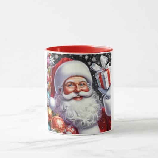 Klassieke Kerstman met cadeau & kerstversiering Mok (Midden)