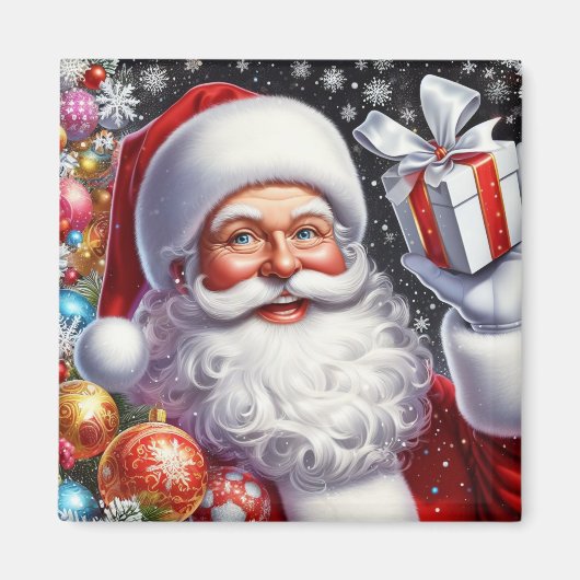 Klassieke Kerstman met cadeau & versiering Magneet (Voorkant)
