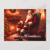 Klassieke Kerstman met Gezellige Open Haard Scene Feestdagenkaart (Voorkant)