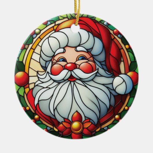 Klassieke Kerstman met hulstkrans Keramisch Ornament (Voorkant)