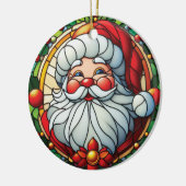 Klassieke Kerstman met hulstkrans Keramisch Ornament (Links)