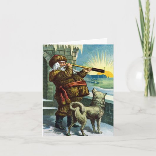 Klassieke Kerstman met Husky Bedankt (Voorkant)