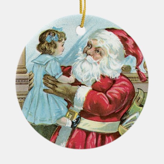 Klassieke Kerstman met Kind - rond Keramisch Ornament (Voorkant)