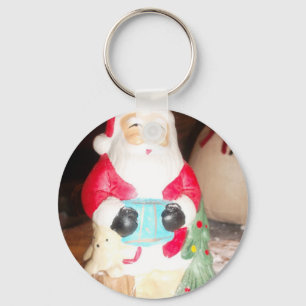 Klassieke Kerstman met Sneeuw Kunstprint Sleutelhanger