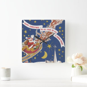 Klassieke Kerstman met vliegende rendieren Vierkante Klok