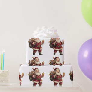 Klassieke Kerstman met Zak Speelgoed en Zoete Trak Cadeaupapier
