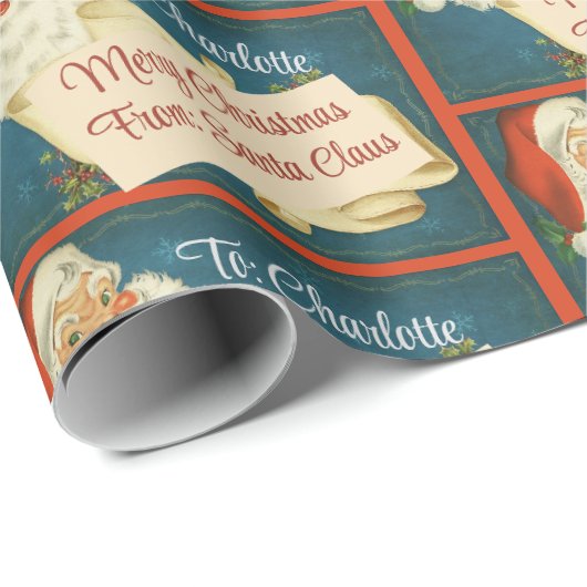 Klassieke Kerstman naar & van Kerstnamen toevoegen Cadeaupapier (Rol Hoek)