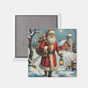 Klassieke Kerstman op besneeuwd boerderijpad Magneet