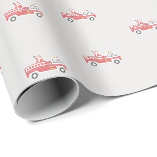 Klassieke Kerstman op een Vuurtruck Kerstmis Cadeaupapier (Rol Hoek)