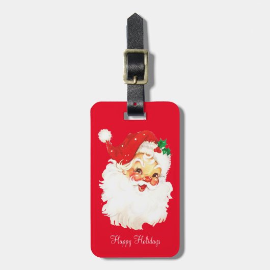 Klassieke Kerstman op Rood Bagagelabel (Voorkant verticaal)