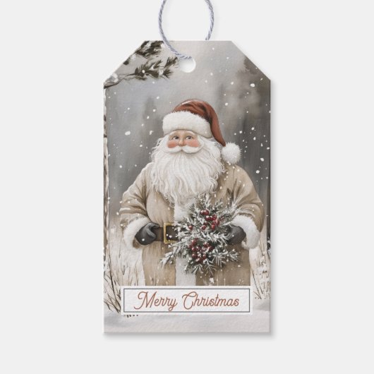 Klassieke Kerstman Prettig Kerstfeest Cadeaulabel (Voorkant)