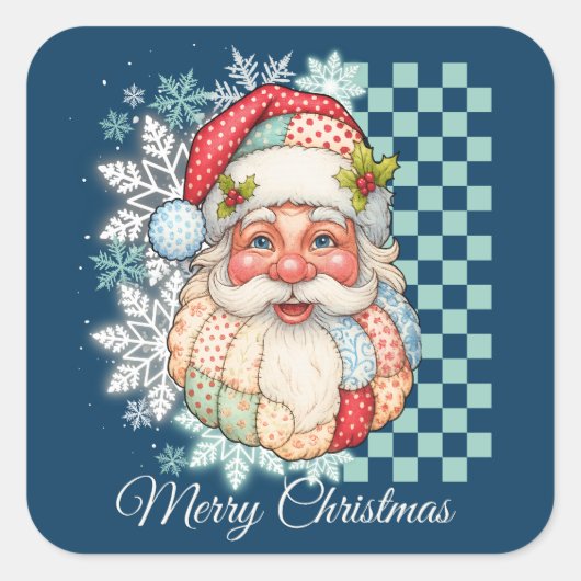 Klassieke Kerstman Prettig Kerstfeest Vierkante Sticker (Voorkant)