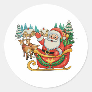 Klassieke Kerstman Rendier Kerstmis Retro Ronde Sticker