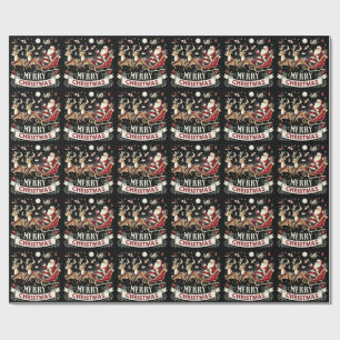Klassieke Kerstman & Rendier Sterrennacht Kerstmis Cadeaupapier