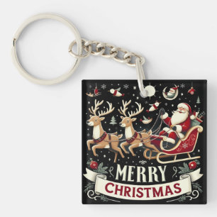 Klassieke Kerstman & Rendier Sterrennacht Kerstmis Sleutelhanger