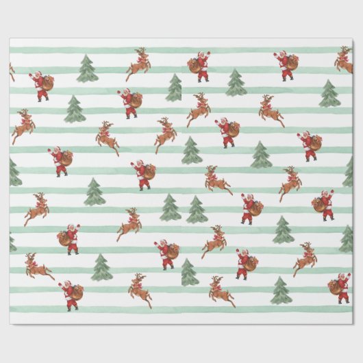 Klassieke Kerstman & Rendieren Cadeaupapier (Zoom)