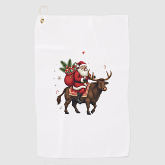Klassieke Kerstman rijdt op Highland Koe Kerst Vec Golfhanddoek