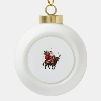 Klassieke Kerstman rijdt op Highland Koe Kerst Vec Keramische Bal Ornament
