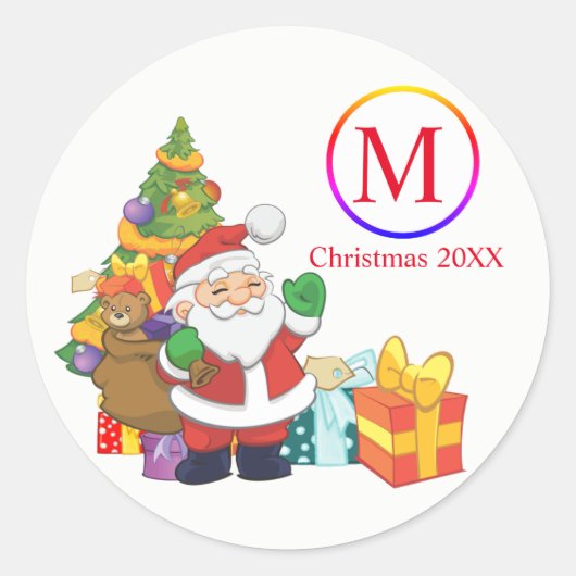 Klassieke kerstman ronde sticker (Voorkant)