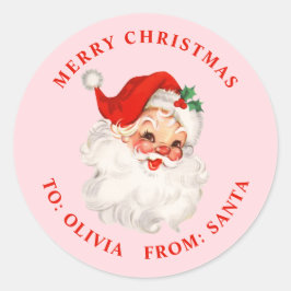 Klassieke Kerstman roze en rode cadeau Ronde Sticker