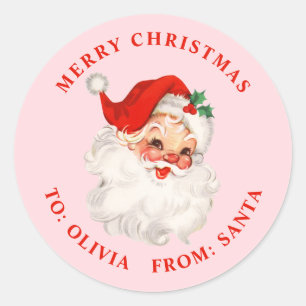 Klassieke Kerstman roze en rode cadeau Ronde Sticker