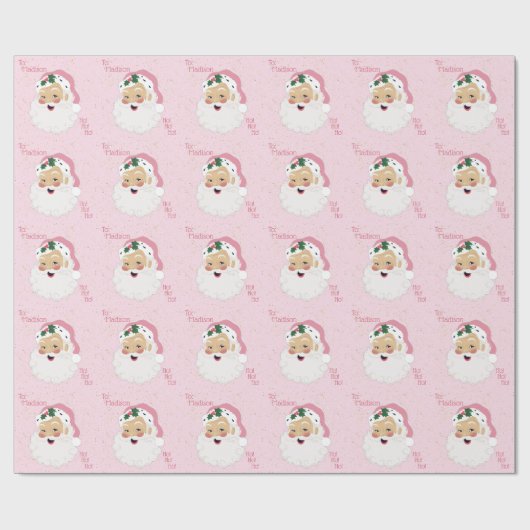 Klassieke kerstman roze gepersonaliseerd cadeaupapier (Vlak)