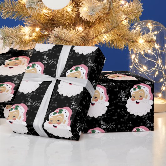 Klassieke kerstman roze Pet op maat Cadeaupapier (Feestdagen)