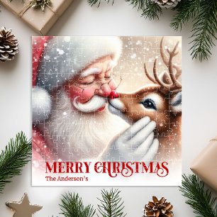 Klassieke Kerstman Rudolph op maat gemaakte Kerstp Legpuzzel