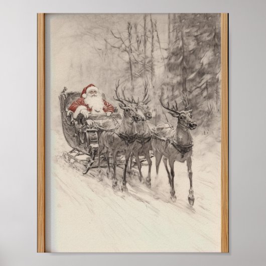 Klassieke Kerstman slee Kerstmis bos schets Poster (Voorkant)