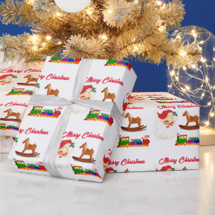 Klassieke Kerstman Trein en Schommelpaard voor Kin Cadeaupapier