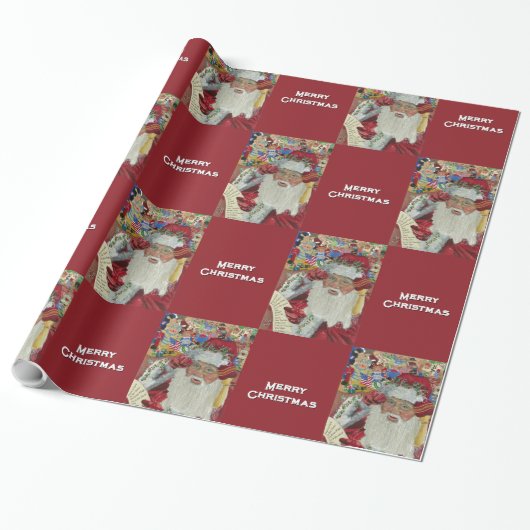 Klassieke Kerstman - Twee keer controleren Vrolijk Cadeaupapier (Uitgerold)