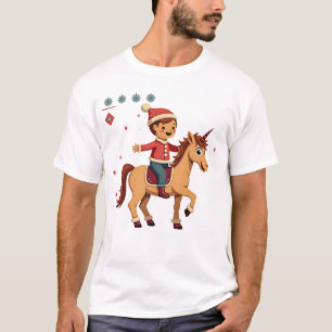 Klassieke kerstman van gemberkoek rijdt op eenhoor t-shirt