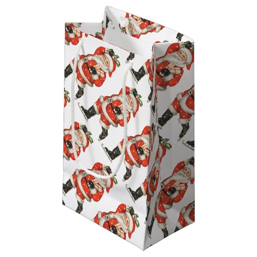 Klassieke Kerstman Victorian Santa Claus IJsschaat Klein Cadeauzakje (Voorkant Gekanteld)