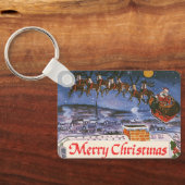 Klassieke Kerstman Vliegt in Zijn Slede Sleutelhanger (Achterkant)