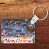 Klassieke Kerstman Vliegt in Zijn Slede Sleutelhanger (Voorkant)