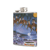 Klassieke Kerstman vliegt met zijn slee Heupfles (Links)