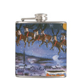 Klassieke Kerstman vliegt met zijn slee Heupfles (Voorkant)