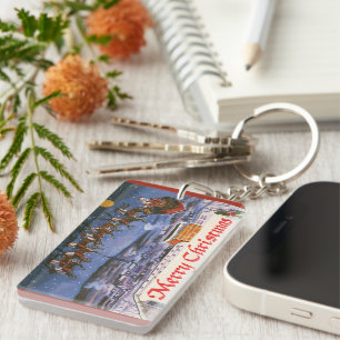 Klassieke Kerstman vliegt met zijn slee Sleutelhanger