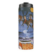 Klassieke Kerstman vliegt met zijn slee Thermosbeker (Voorkant)