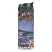 Klassieke Kerstman vliegt met zijn slee Thermosbeker (Gedraaid links)