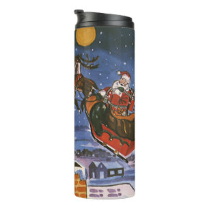 Klassieke Kerstman vliegt met zijn slee Thermosbeker