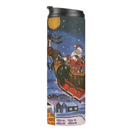 Klassieke Kerstman vliegt met zijn slee Thermosbeker (Geroteerd rechts)