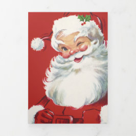Klassieke Kerstman, vrolijk en knipogend Drieluik Wenskaart