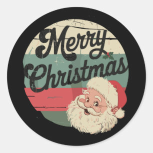Klassieke Kerstman Vrolijk Kerst Gezicht Oude  Ronde Sticker