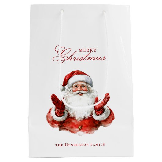 Klassieke Kerstman Vrolijk Kerstfeest Aangepaste n Medium Cadeauzakje (Achterkant)