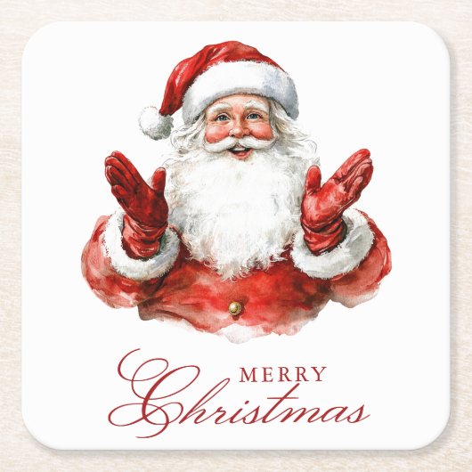 Klassieke Kerstman Vrolijk Kerstfeest Kartonnen Onderzetters (Voorkant)