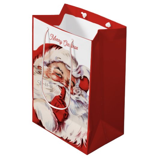 Klassieke Kerstman Vrolijk Kerstmis Retro  Medium Cadeauzakje (Voorkant Gekanteld)