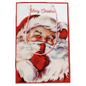 Klassieke Kerstman Vrolijk Kerstmis Retro  Medium Cadeauzakje (Voorkant)