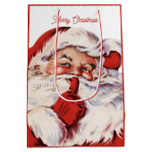 Klassieke Kerstman Vrolijk Kerstmis Retro  Medium Cadeauzakje (Achterkant)