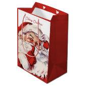 Klassieke Kerstman Vrolijk Kerstmis Retro  Medium Cadeauzakje (Achterkant Gekanteld)